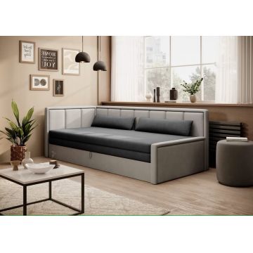 Canapea extensibila brat stanga 3 locuri, ELTAP, Fulgeo, 214x82x77 cm, lemn/catifea din poliester, gri inchis/gri deschis
