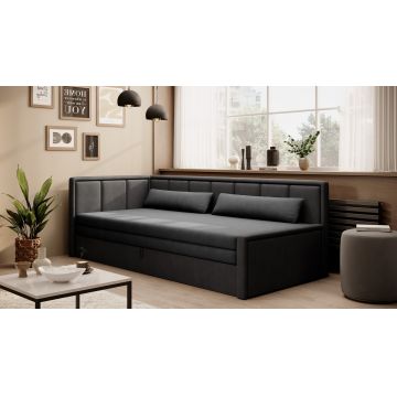 Canapea extensibila brat stanga 3 locuri, ELTAP, Fulgeo, 214x82x77 cm, lemn/catifea din poliester, gri inchis