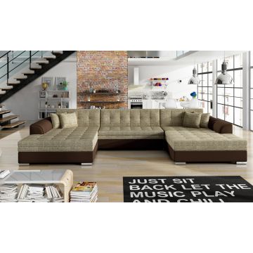 Coltar extensibil 5 locuri, ELTAP, Vento, 359x165x87 cm, lemn/poliester, bej/maro