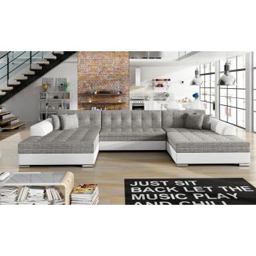 Coltar extensibil 5 locuri, ELTAP, Vento, 359x165x87 cm, lemn/poliester, gri/alb