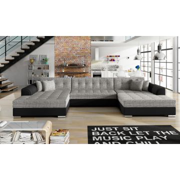 Coltar extensibil 5 locuri, ELTAP, Vento, 359x165x87 cm, lemn/poliester, gri deschis/negru