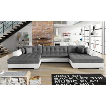 Coltar extensibil 5 locuri, ELTAP, Vento, 359x165x87 cm, lemn/poliester, gri inchis/alb