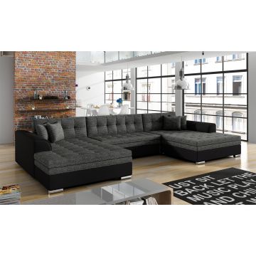 Coltar extensibil 5 locuri, ELTAP, Vento, 359x165x87 cm, lemn/poliester, gri inchis/negru
