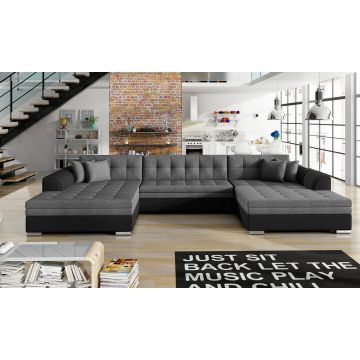 Coltar extensibil 5 locuri, ELTAP, Vento, 359x165x87 cm, lemn/poliester, gri/negru