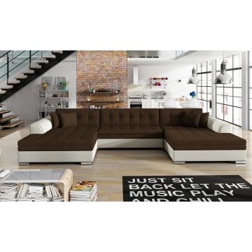 Coltar extensibil 5 locuri, ELTAP, Vento, 359x165x87 cm, lemn/poliester, maro/bej