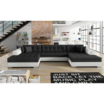 Coltar extensibil 5 locuri, ELTAP, Vento, 359x165x87 cm, lemn/poliester, negru/alb