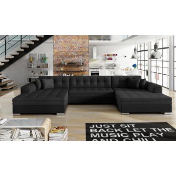 Coltar extensibil 5 locuri, ELTAP, Vento, 359x165x87 cm, lemn/poliester, negru/negru