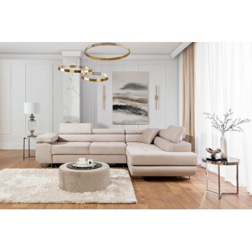 Coltar extensibil dreapta 4 locuri, ELTAP, Anton, 272x203x85 cm, lemn/poliester, bej deschis