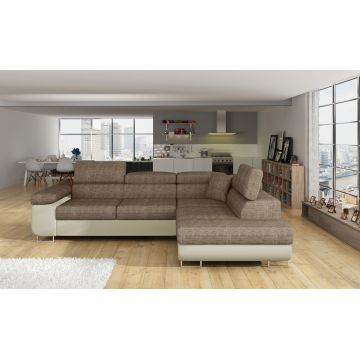 Coltar extensibil dreapta 4 locuri, ELTAP, Anton, 272x203x85 cm, lemn/poliester, bej inchis/bej deschis