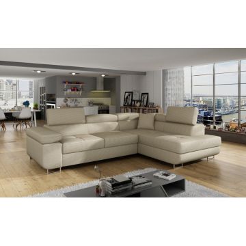 Coltar extensibil dreapta 4 locuri, ELTAP, Anton, 272x203x85 cm, lemn/poliester, bej