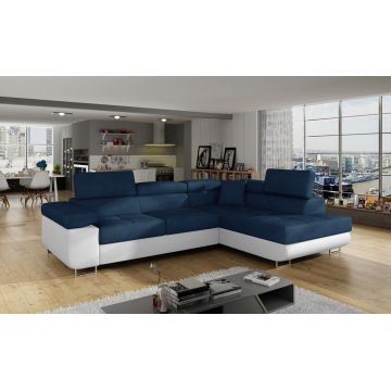 Coltar extensibil dreapta 4 locuri, ELTAP, Anton, 272x203x85 cm, lemn/poliester, bleumarin/alb