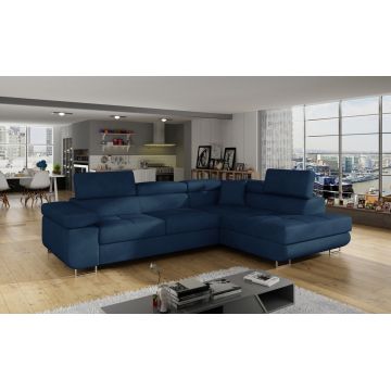 Coltar extensibil dreapta 4 locuri, ELTAP, Anton, 272x203x85 cm, lemn/poliester, bleumarin