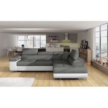 Coltar extensibil dreapta 4 locuri, ELTAP, Anton, 272x203x85 cm, lemn/poliester, gri/alb