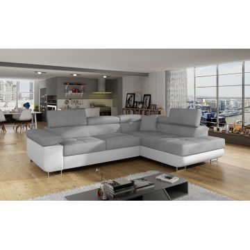 Coltar extensibil dreapta 4 locuri, ELTAP, Anton, 272x203x85 cm, lemn/poliester, gri deschis/alb