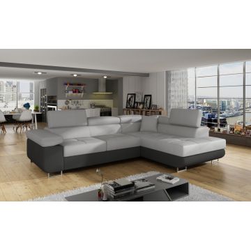 Coltar extensibil dreapta 4 locuri, ELTAP, Anton, 272x203x85 cm, lemn/poliester, gri deschis/gri inchis