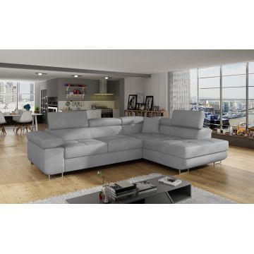 Coltar extensibil dreapta 4 locuri, ELTAP, Anton, 272x203x85 cm, lemn/poliester, gri deschis