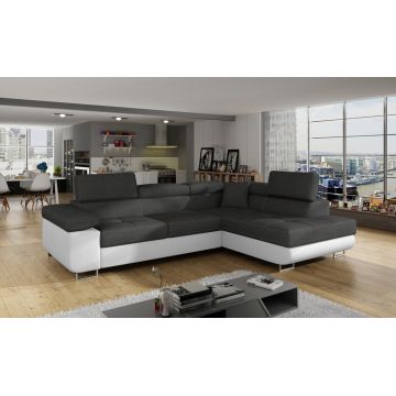 Coltar extensibil dreapta 4 locuri, ELTAP, Anton, 272x203x85 cm, lemn/poliester, gri inchis/alb