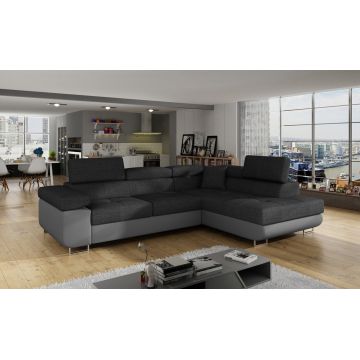 Coltar extensibil dreapta 4 locuri, ELTAP, Anton, 272x203x85 cm, lemn/poliester, gri inchis/gri