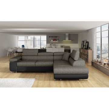 Coltar extensibil dreapta 4 locuri, ELTAP, Anton, 272x203x85 cm, lemn/poliester, gri inchis/negru