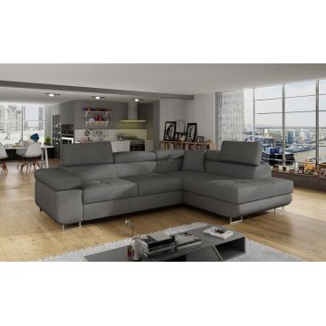 Coltar extensibil dreapta 4 locuri, ELTAP, Anton, 272x203x85 cm, lemn/poliester, gri inchis