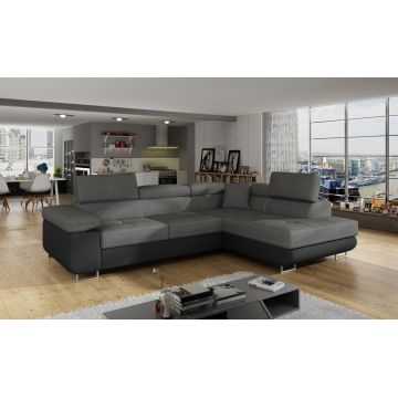 Coltar extensibil dreapta 4 locuri, ELTAP, Anton, 272x203x85 cm, lemn/poliester, gri/negru