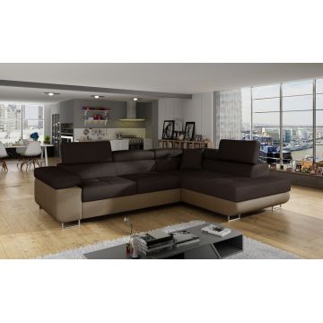Coltar extensibil dreapta 4 locuri, ELTAP, Anton, 272x203x85 cm, lemn/poliester, maro inchis/maro