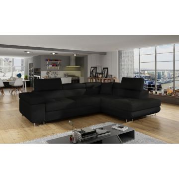 Coltar extensibil dreapta 4 locuri, ELTAP, Anton, 272x203x85 cm, lemn/poliester, negru/negru