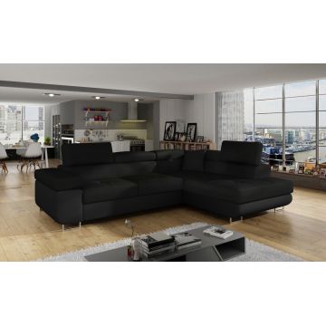 Coltar extensibil dreapta 4 locuri, ELTAP, Anton, 272x203x85 cm, lemn/poliester, negru