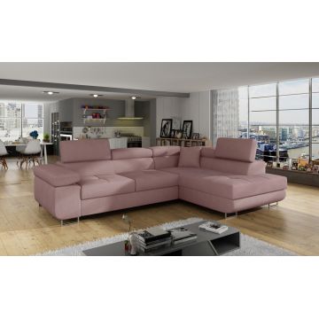 Coltar extensibil dreapta 4 locuri, ELTAP, Anton, 272x203x85 cm, lemn/poliester, roz antic