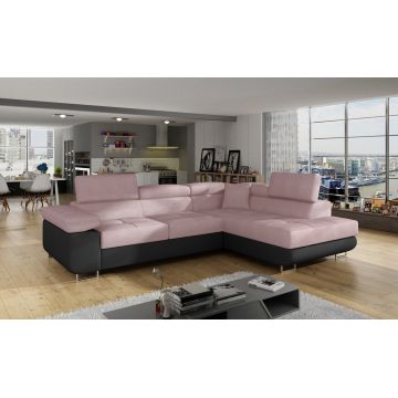 Coltar extensibil dreapta 4 locuri, ELTAP, Anton, 272x203x85 cm, lemn/poliester, roz/negru