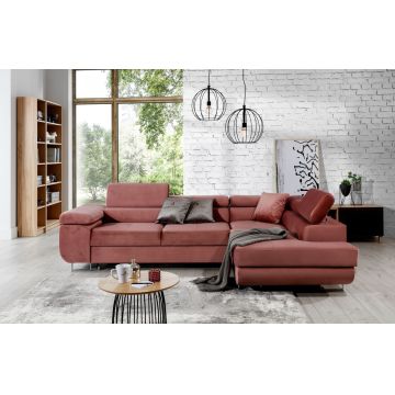 Coltar extensibil dreapta 4 locuri, ELTAP, Anton, 272x203x85 cm, lemn/poliester, roz