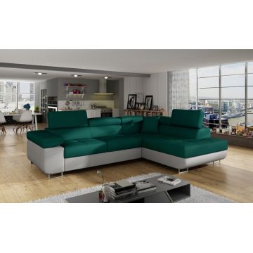 Coltar extensibil dreapta 4 locuri, ELTAP, Anton, 272x203x85 cm, lemn/poliester, verde/gri