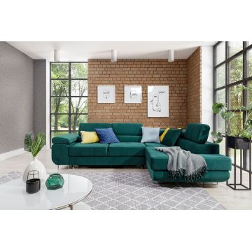 Coltar extensibil dreapta 4 locuri, ELTAP, Anton, 272x203x85 cm, lemn/poliester, verde inchis