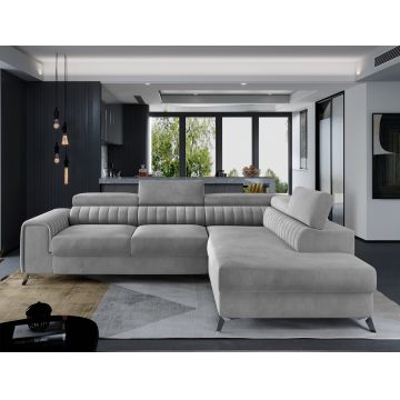 Coltar extensibil dreapta 4 locuri, ELTAP, Lau-25, Laurence, 278x205x92 cm, lemn/poliester, gri deschis