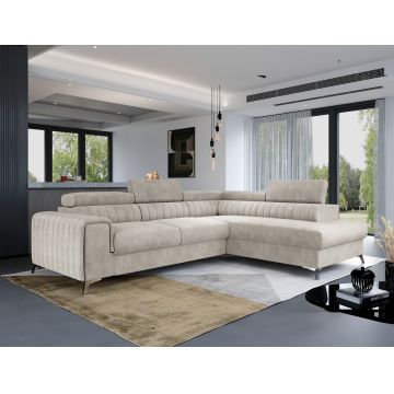 Coltar extensibil dreapta 4 locuri, ELTAP, Lau-27, Laurence, 278x205x92 cm, lemn/poliester, bej inchis