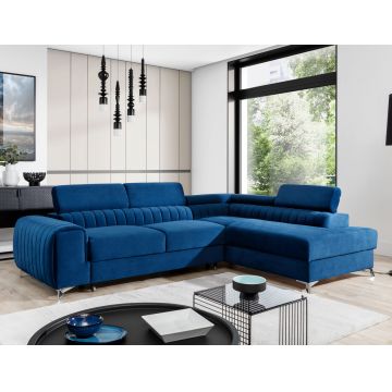 Coltar extensibil dreapta 4 locuri, ELTAP, Lau-33, Laurence, 278x205x92 cm, lemn/poliester, bleumarin