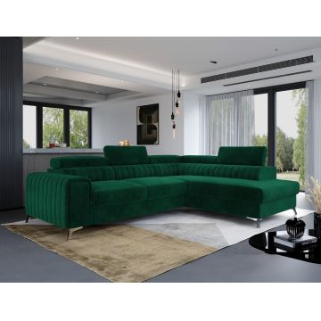 Coltar extensibil dreapta 4 locuri, ELTAP, Lau-34, Laurence, 278x205x92 cm, lemn/poliester, verde inchis