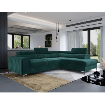 Coltar extensibil dreapta 4 locuri, ELTAP, Lau-35, Laurence, 278x205x92 cm, lemn/poliester, verde