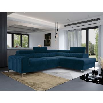 Coltar extensibil dreapta 4 locuri, ELTAP, Lau-36, Laurence, 278x205x92 cm, lemn/poliester, albastru inchis