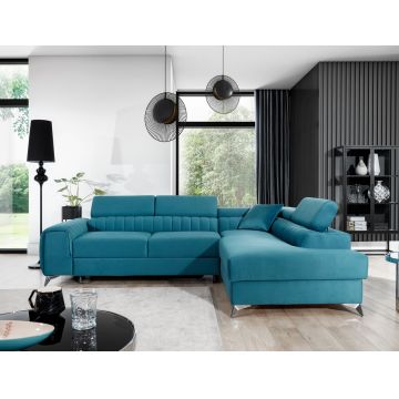 Coltar extensibil dreapta 4 locuri, ELTAP, Lau-45, Laurence, 278x205x92 cm, lemn/poliester, turcoaz