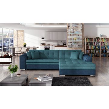 Coltar extensibil dreapta 4 locuri, ELTAP, Sorento, 296x194x78 cm, lemn/poliester, albastru/albastru inchis