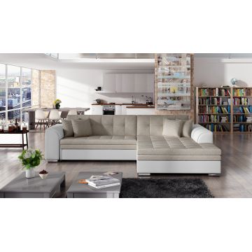 Coltar extensibil dreapta 4 locuri, ELTAP, Sorento, 296x194x78 cm, lemn/poliester, bej/alb