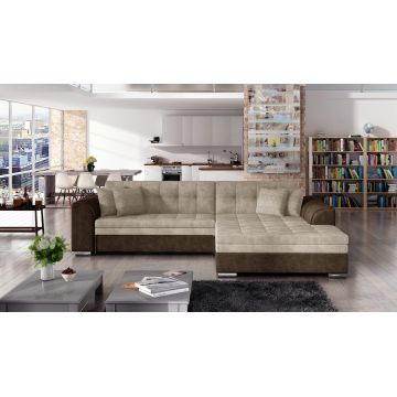 Coltar extensibil dreapta 4 locuri, ELTAP, Sorento, 296x194x78 cm, lemn/poliester, bej deschis/maro