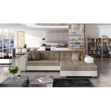 Coltar extensibil dreapta 4 locuri, ELTAP, Sorento, 296x194x78 cm, lemn/poliester, bej inchis/bej