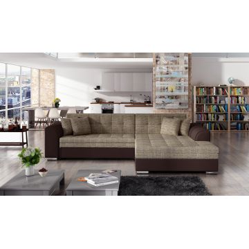 Coltar extensibil dreapta 4 locuri, ELTAP, Sorento, 296x194x78 cm, lemn/poliester, bej inchis/maro