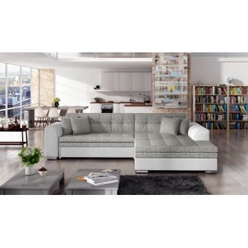Coltar extensibil dreapta 4 locuri, ELTAP, Sorento, 296x194x78 cm, lemn/poliester, gri/alb