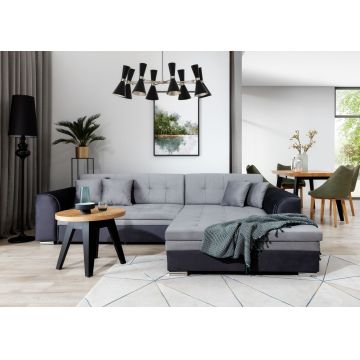 Coltar extensibil dreapta 4 locuri, ELTAP, Sorento, 296x194x78 cm, lemn/poliester, gri deschis/gri inchis