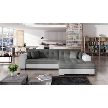 Coltar extensibil dreapta 4 locuri, ELTAP, Sorento, 296x194x78 cm, lemn/poliester, gri inchis/alb