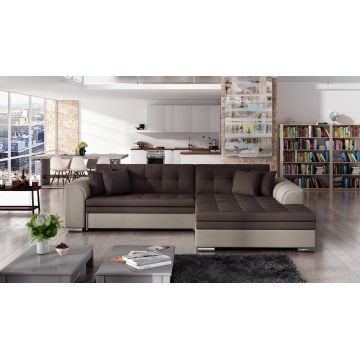 Coltar extensibil dreapta 4 locuri, ELTAP, Sorento, 296x194x78 cm, lemn/poliester, maro/bej