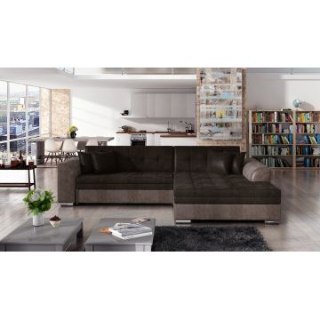 Coltar extensibil dreapta 4 locuri, ELTAP, Sorento, 296x194x78 cm, lemn/poliester, maro inchis/maro